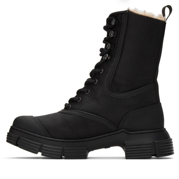 Ganni Shoes - New GANNI Black Recycled Mixed Lace-Up Boots Size 37